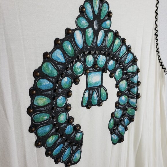 Double D Ranch Tunic Top Western Print Embroidered Fringe Stretch size M Boho - Picture 5 of 12